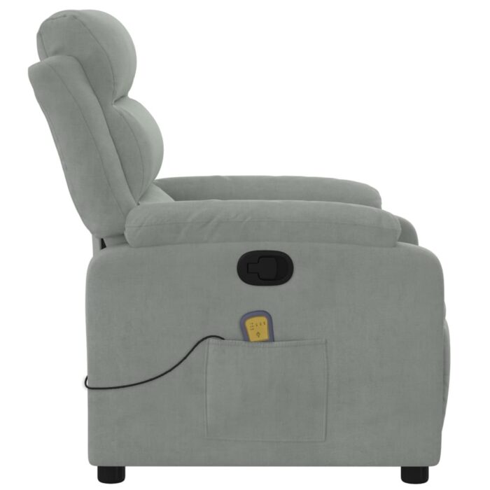 Fauteuil inclinable de massage gris clair velours – Image 6