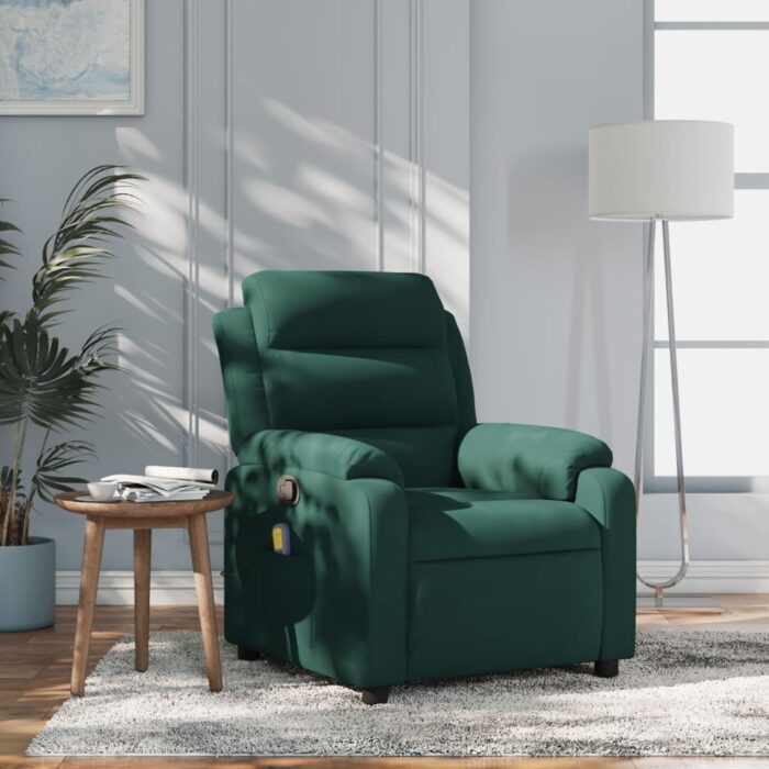 Fauteuil inclinable de massage vert foncé velours – Image 1