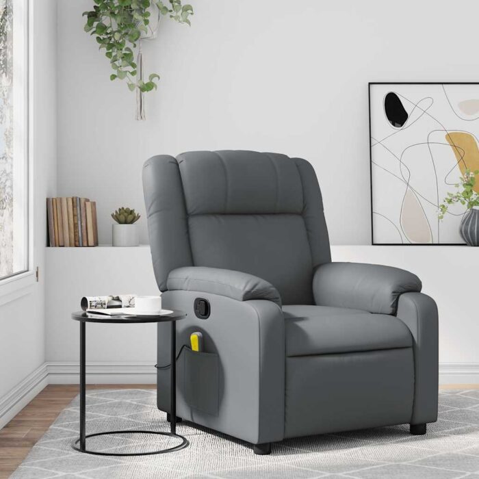Fauteuil de massage inclinable gris similicuir – Image 1