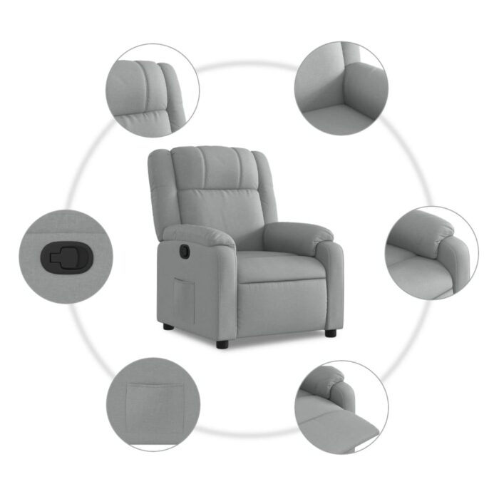 Fauteuil inclinable gris clair tissu – Image 3
