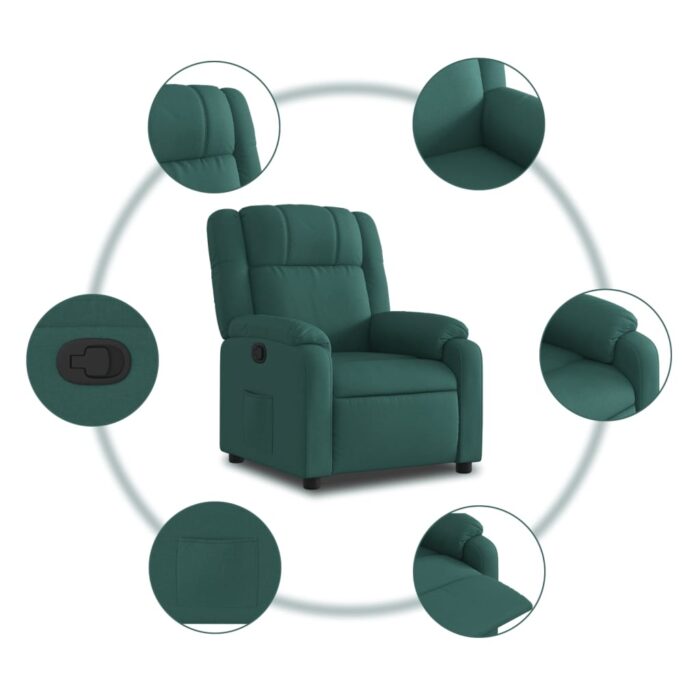 Fauteuil inclinable vert foncé tissu – Image 3