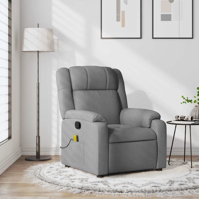 Fauteuil inclinable de massage gris clair tissu – Image 1