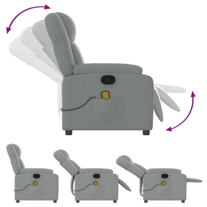 Fauteuil inclinable de massage gris clair tissu – Image 3