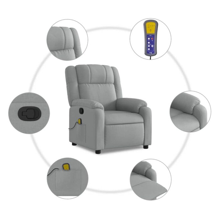 Fauteuil inclinable de massage gris clair tissu – Image 4