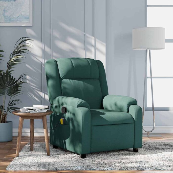 Fauteuil inclinable de massage vert foncé tissu – Image 1