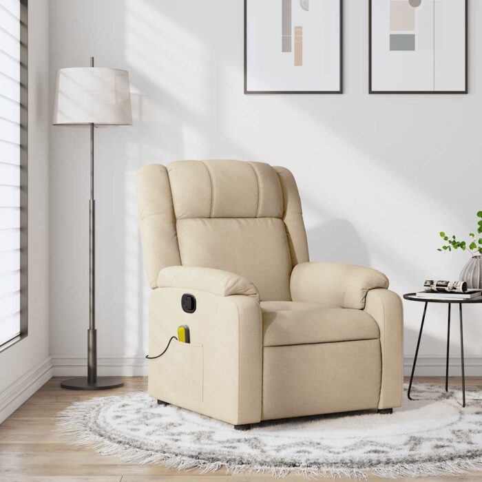 Fauteuil inclinable de massage crème tissu – Image 1