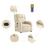 Fauteuil inclinable de massage crème tissu – Image 4