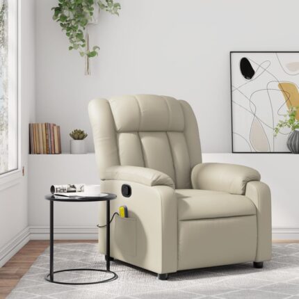 Fauteuil de massage inclinable crème similicuir