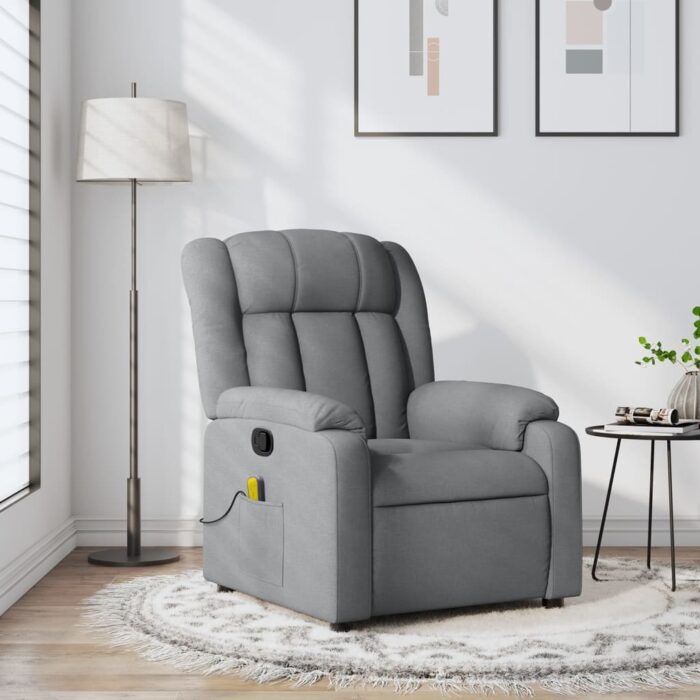 Fauteuil inclinable de massage gris clair tissu – Image 1