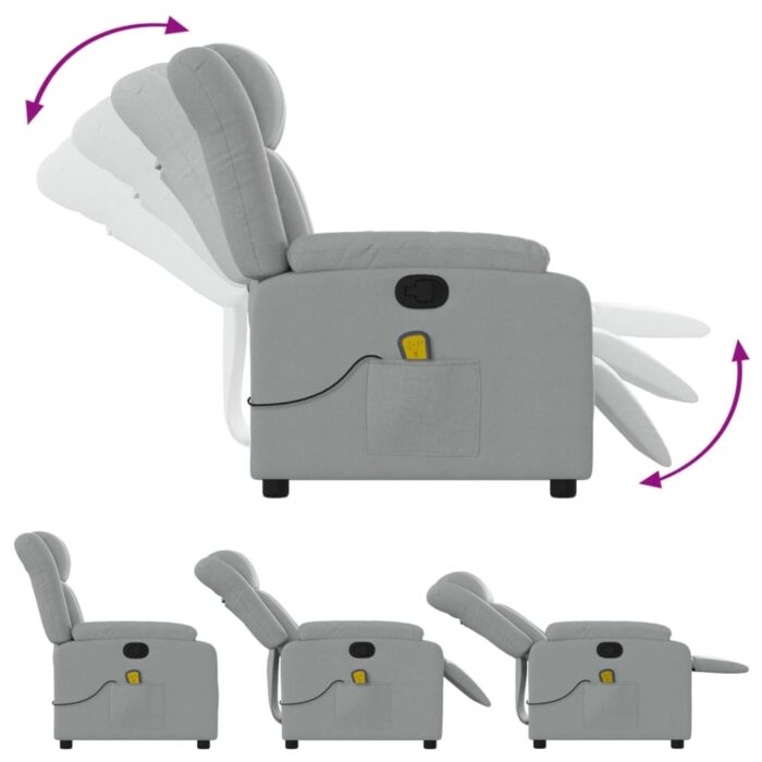 Fauteuil inclinable de massage gris clair tissu – Image 3