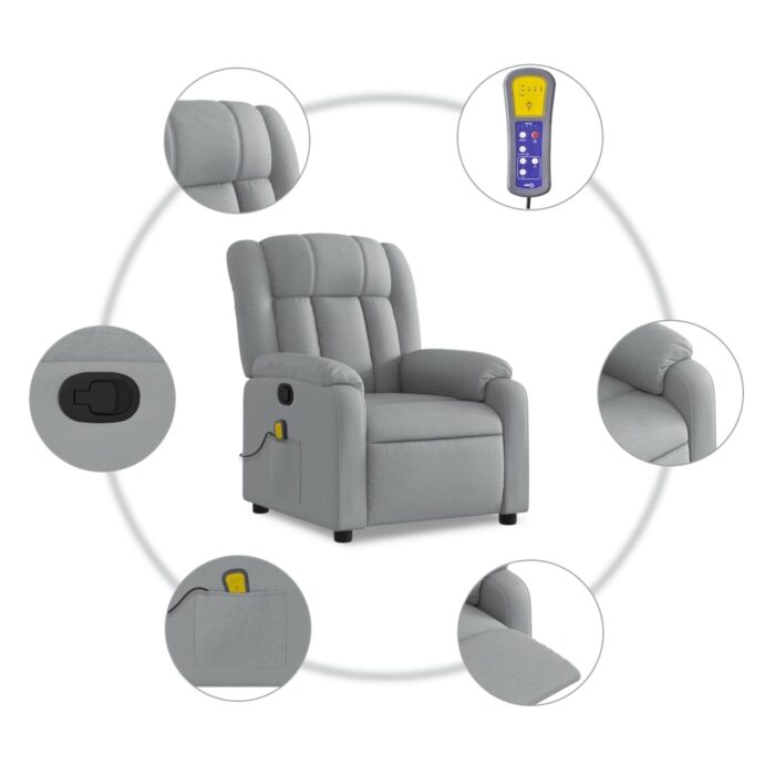 Fauteuil inclinable de massage gris clair tissu – Image 4