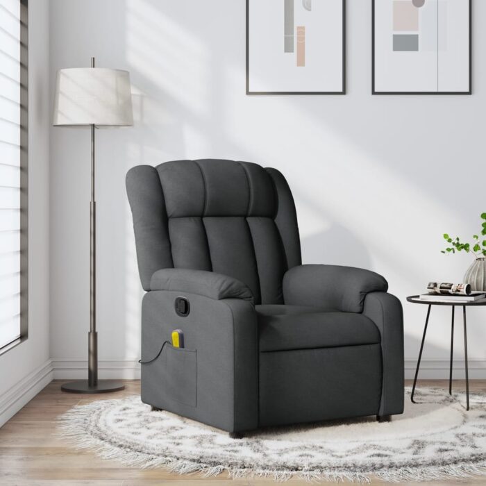 Fauteuil inclinable de massage gris foncé tissu – Image 1