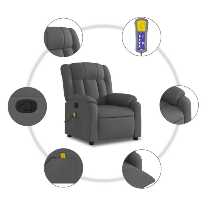 Fauteuil inclinable de massage gris foncé tissu – Image 4