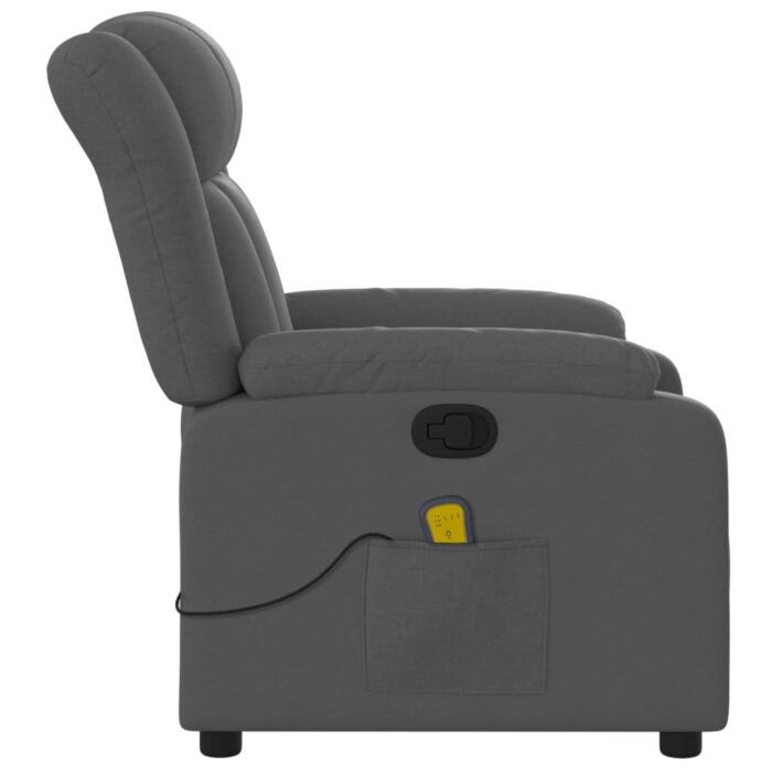 Fauteuil inclinable de massage gris foncé tissu – Image 6