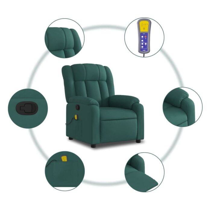 Fauteuil inclinable de massage vert foncé tissu – Image 4