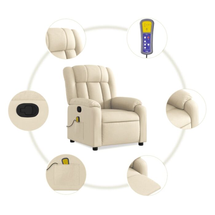 Fauteuil inclinable de massage crème tissu – Image 4