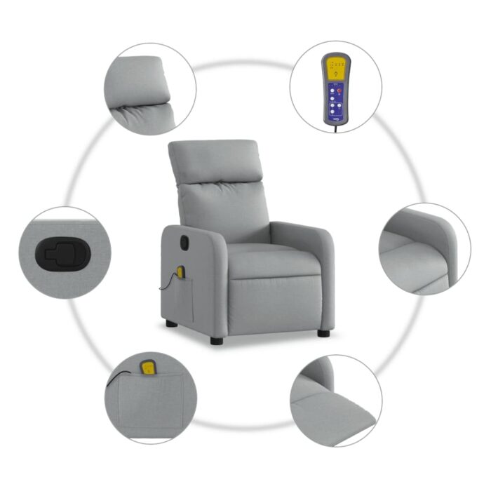 Fauteuil inclinable de massage en tissu gris clair – Image 4
