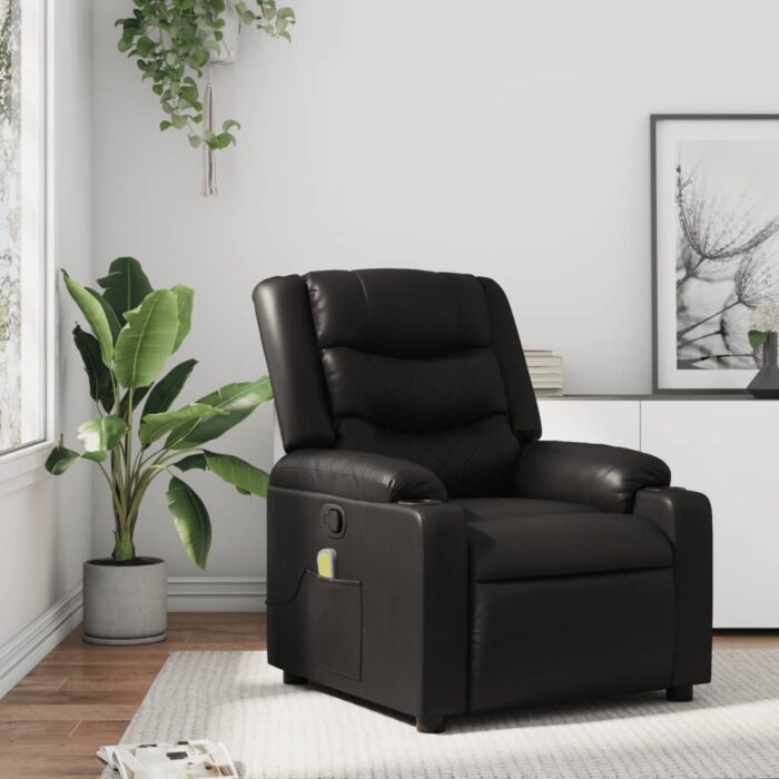 Fauteuil de massage inclinable noir similicuir – Image 1