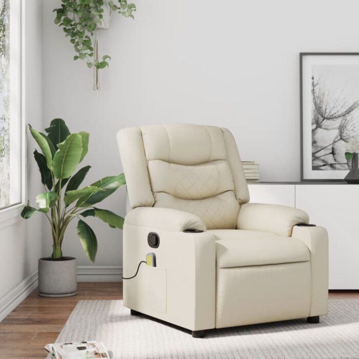 Fauteuil de massage inclinable crème similicuir – Image 1