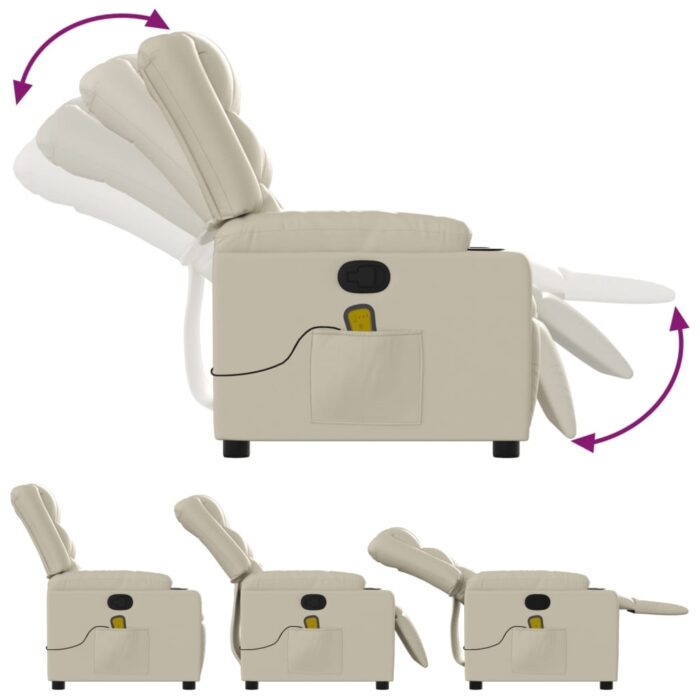 Fauteuil de massage inclinable crème similicuir – Image 3
