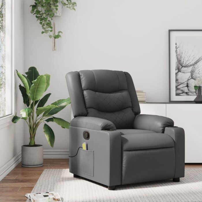 Fauteuil de massage inclinable gris similicuir – Image 1