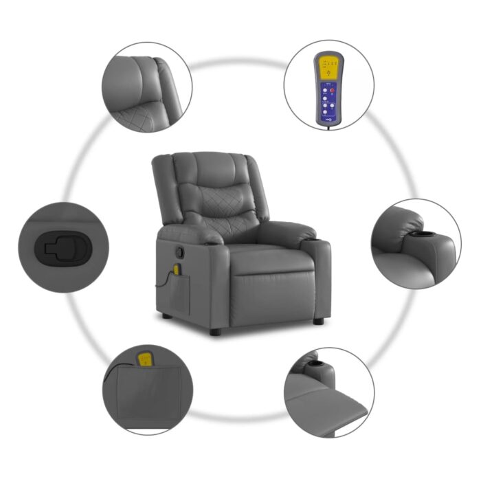 Fauteuil de massage inclinable gris similicuir – Image 4