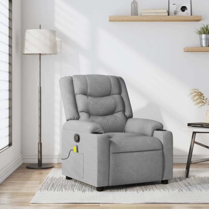 Fauteuil inclinable de massage en tissu gris clair – Image 1