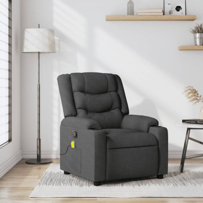 Fauteuil inclinable de massage gris foncé tissu – Image 1
