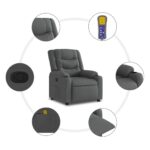 Fauteuil inclinable de massage gris foncé tissu – Image 4