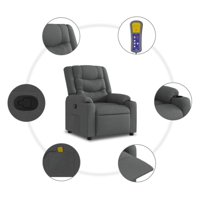 Fauteuil inclinable de massage gris foncé tissu – Image 4