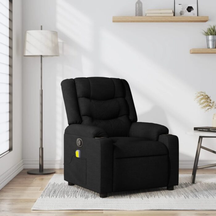 Fauteuil inclinable de massage noir tissu – Image 1
