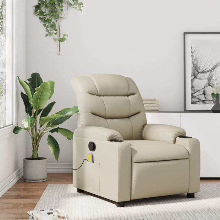 Fauteuil de massage inclinable crème similicuir – Image 1
