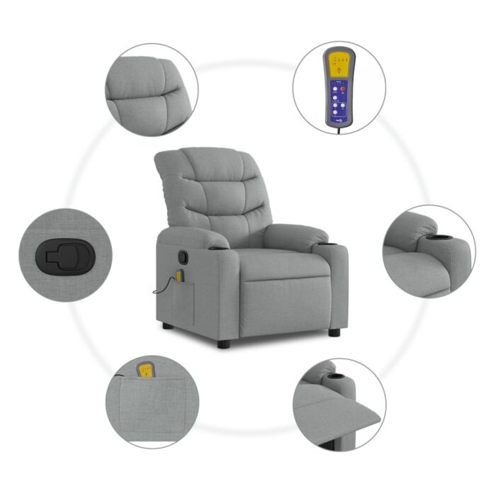 Fauteuil inclinable de massage gris clair tissu – Image 4