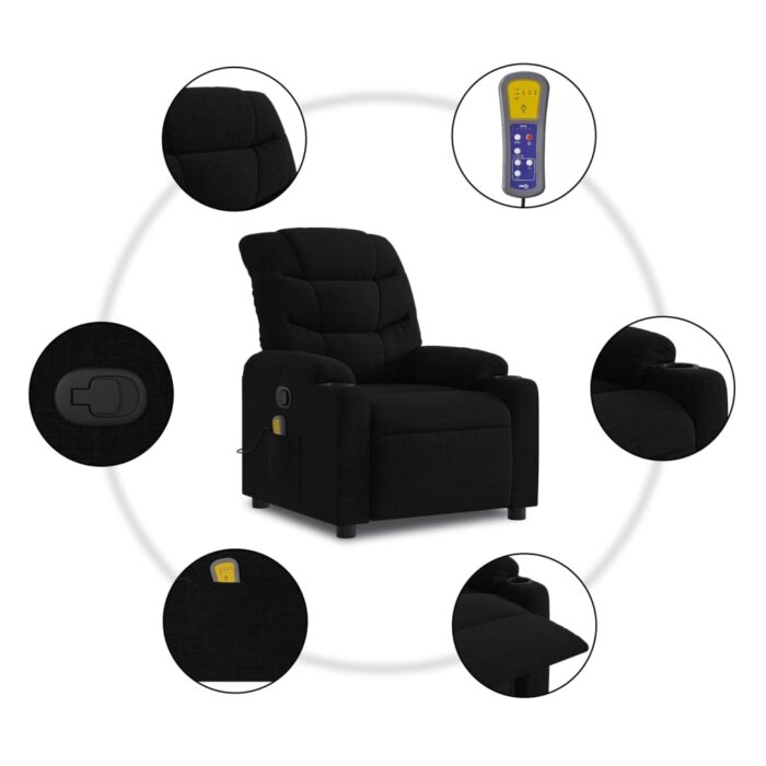 Fauteuil inclinable de massage noir tissu – Image 4