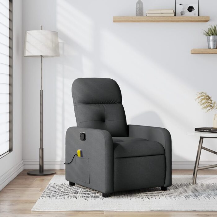 Fauteuil inclinable de massage gris foncé tissu – Image 1