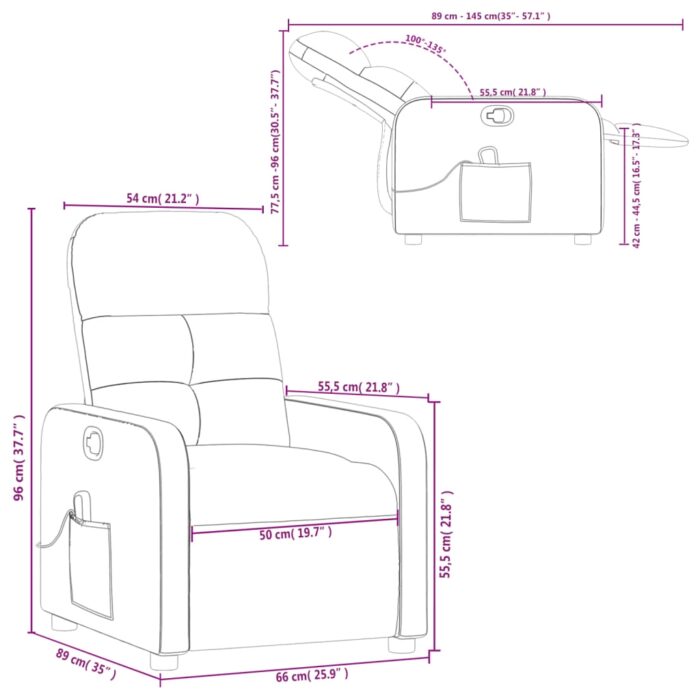 Fauteuil inclinable de massage gris foncé tissu – Image 10