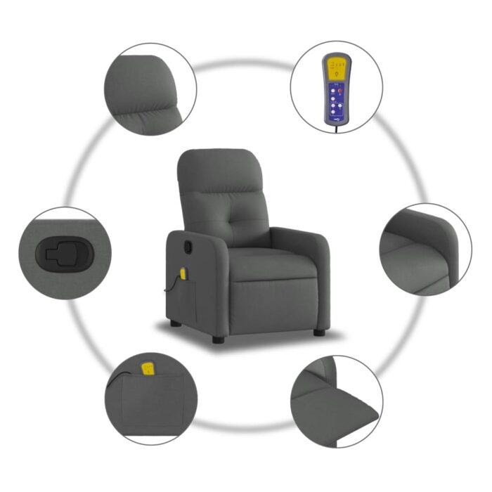 Fauteuil inclinable de massage gris foncé tissu – Image 4