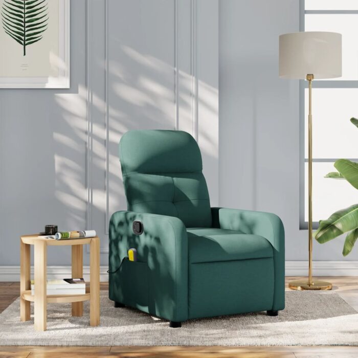 Fauteuil inclinable de massage vert foncé tissu – Image 1