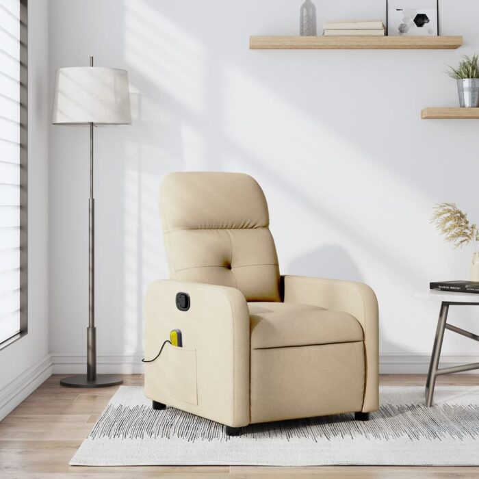 Fauteuil inclinable de massage crème tissu – Image 1
