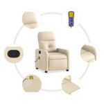 Fauteuil inclinable de massage crème tissu – Image 4
