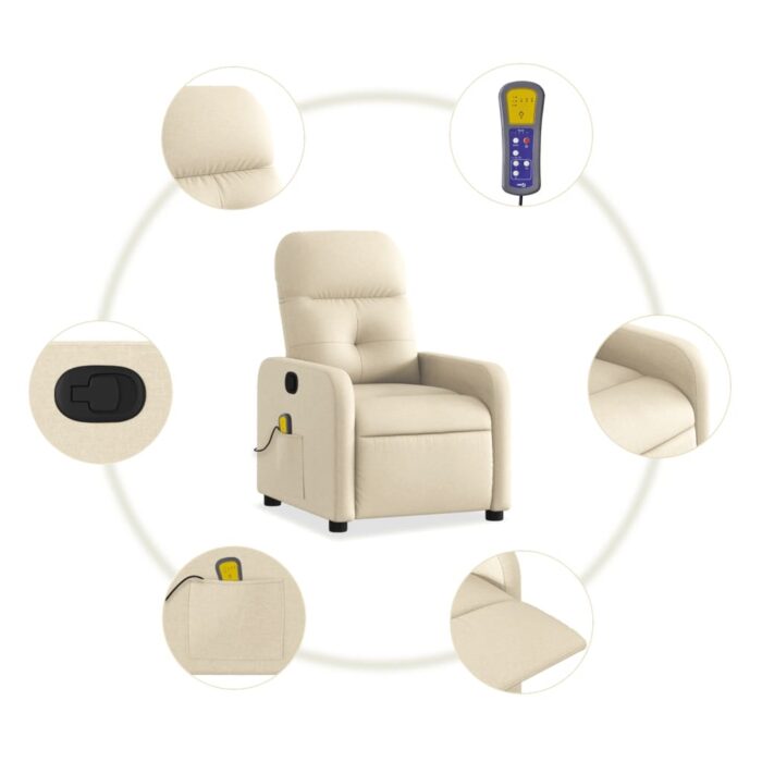 Fauteuil inclinable de massage crème tissu – Image 4