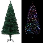Sapin de Noël artificiel avec support vert 210 cm fibre optique