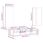 Unités murales TV 5 pcs chêne fumé bois d'ingénierie – Image 11