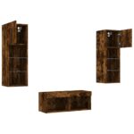 Meuble TV muraux 4 pcs avec lumières LED chêne fumé – Image 4