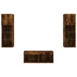 Meuble TV muraux 4 pcs avec lumières LED chêne fumé – Image 5