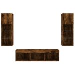 Unités murales TV avec LED 5 pcs chêne fumé bois d'ingénierie – Image 5