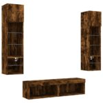 Unités murales TV avec LED 6 pcs chêne fumé bois d'ingénierie – Image 3