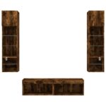 Unités murales TV avec LED 6 pcs chêne fumé bois d'ingénierie – Image 5