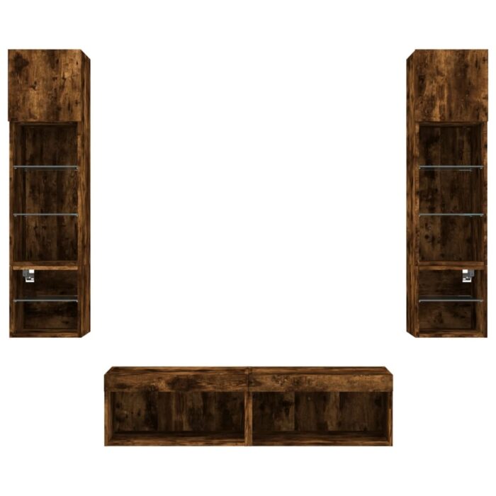 Unités murales TV avec LED 6 pcs chêne fumé bois d'ingénierie – Image 5