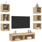 Unités murales TV avec LED 8 pcs chêne sonoma bois d'ingénierie – Image 2